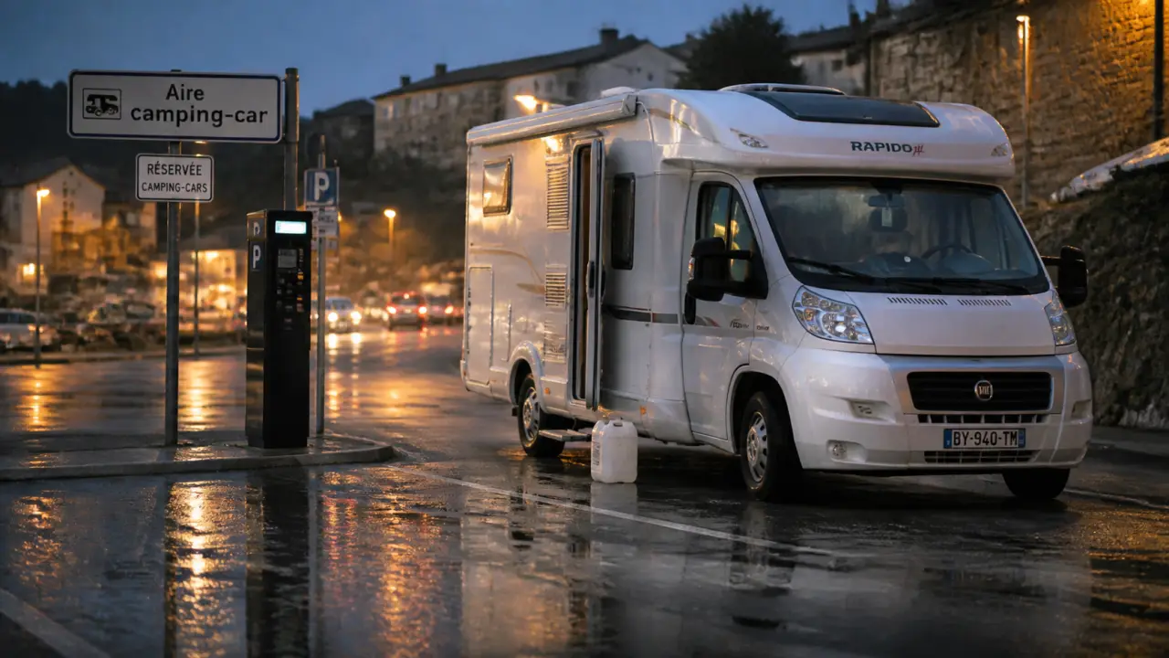 Aire de camping car gratuite : camping-car sur parking municipal près d’un bourg