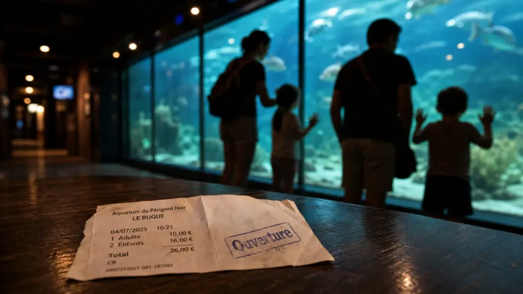 Aquarium périgord noir au Bugue : famille près de l’entrée vitrée