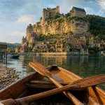 Canoe en Dordogne à La Roque-Gageac, pagaies et galets