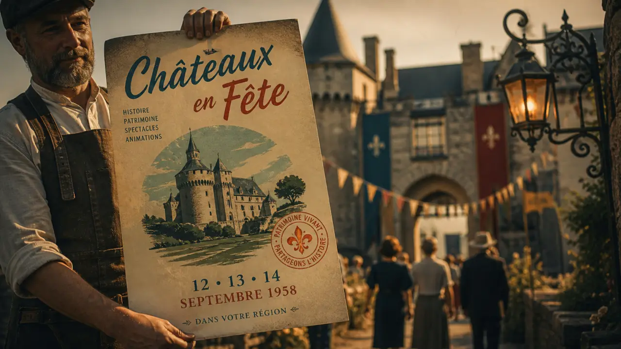 Châteaux en fête dordogne : affiche et entrée de château