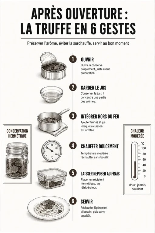 Conserves truffes : étapes d'utilisation, cuisson douce et repos aromatique
