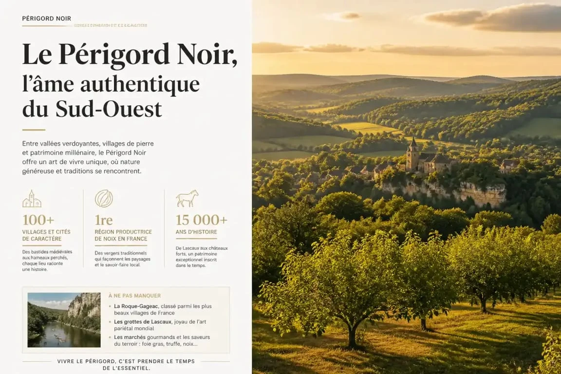 Paysage du Périgord Noir et vergers de noyers à Rouffignac