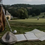 Golf La Marterie en Périgord Noir : sac de golf et tees sur l’herbe