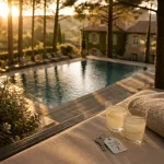 Hotels bergerac avec piscine extérieure, vue terrasse au coucher du soleil