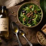 Huile de noix perigord noir sur salade et fromage
