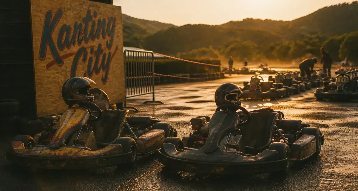 karting city perigord noir : karts et piste au bord du bitume humide