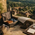 Location vacances perigord noir près des villages, valises et vue sur toits de pierre