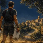 Marathon trail Perigord Noir : coureur au départ vers les villages sur chemin en terre