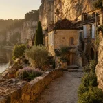 perigord noir la roque gageac au golden hour, ruelle et Dordogne