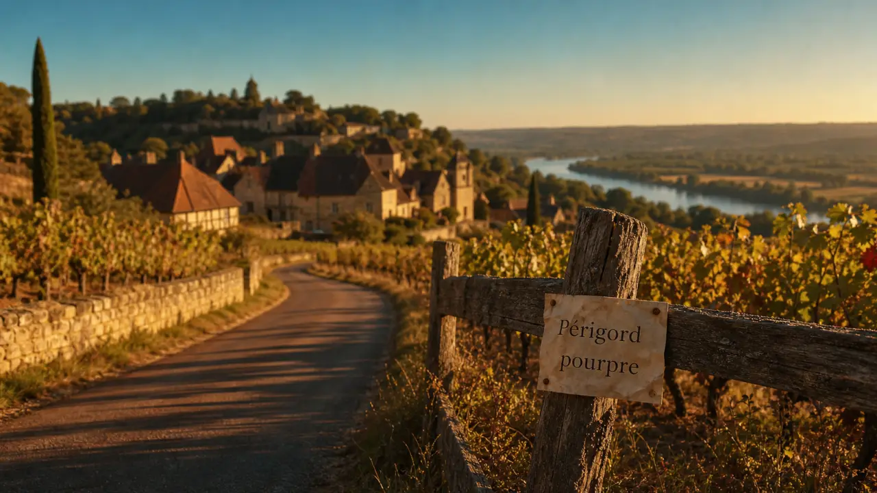perigord pourpre : route entre vignes et Dordogne