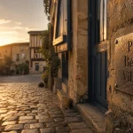 Plus beau village de France : ruelle pavée labellisée au petit matin