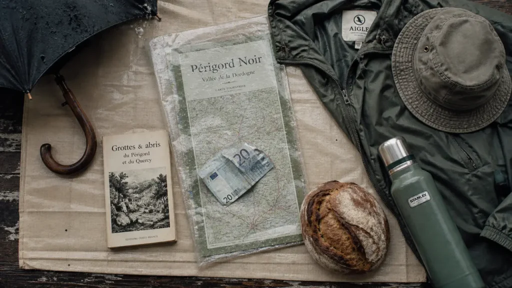 Que faire dans le Périgord quand il pleut : grottes et châteaux, guide et parapluie, pause à l’abri.