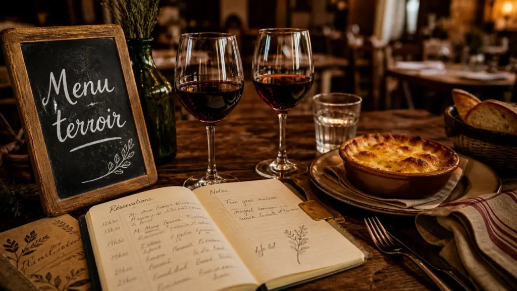Restaurants in Dordogne : table en Périgord avec menu terroir et vin