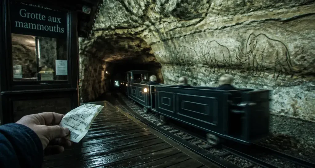 Rouffignac perigord noir : entrée de la grotte aux mammouths et petit train sombre