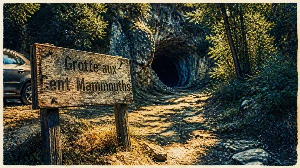 Panneau « Grotte aux Cent Mammouths » à Rouffignac Périgord Noir
