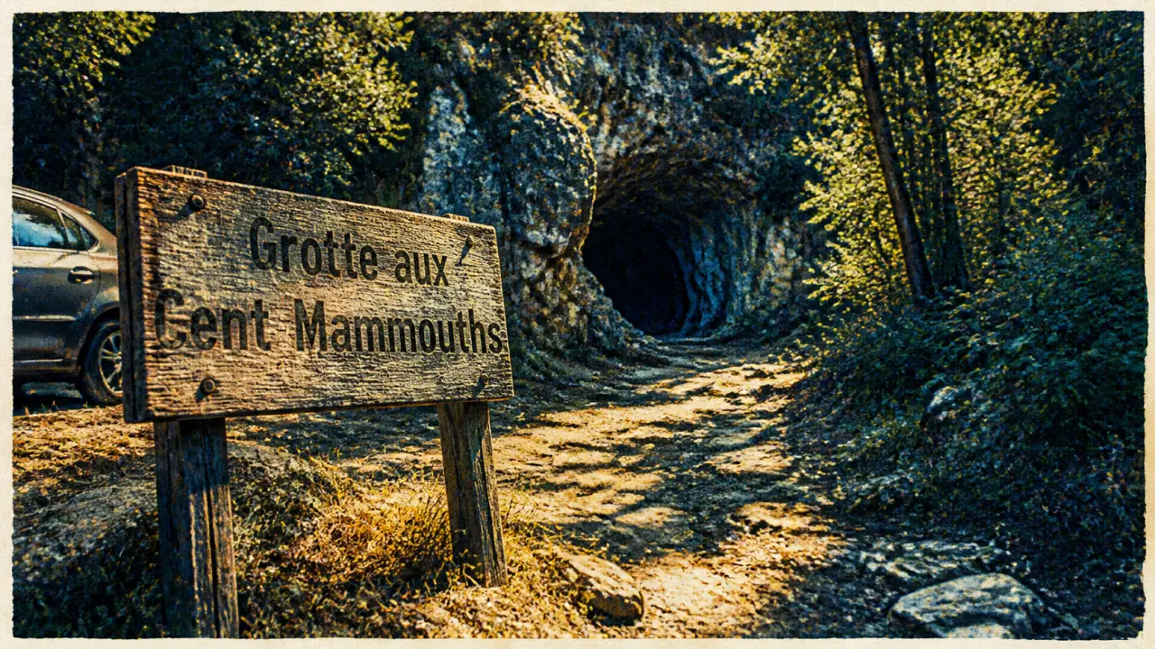 Panneau « Grotte aux Cent Mammouths » à Rouffignac Périgord Noir