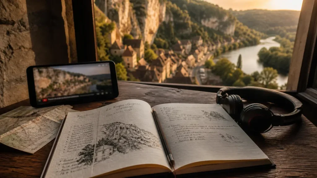 video perigord noir : smartphone, falaises et village en pierre