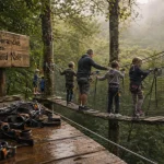Accrobranche perigord noir : harnais et passerelle suspendue en forêt