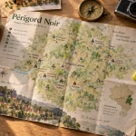 Carte perigord noir tourisme, repères géolocalisés sur papier