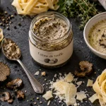 Crème de truffe hors du feu, pot et tagliatelles