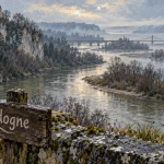 Dordogne rivière, fleuve entre falaises et confluence vers la Gironde