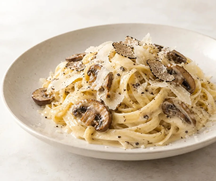 Pâtes crémeuses à la crème de truffe avec parmesan et champignons