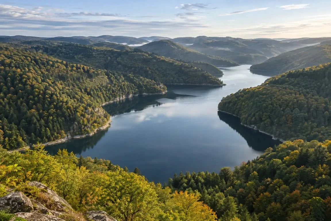 Vue panoramique des gorges de la Dordogne depuis un belvédère en Haute-Corrèze