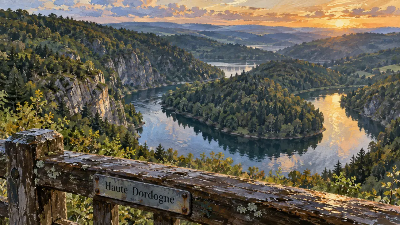 Belvédère sur les gorges de la Dordogne : la Haute Dordogne et la Dordogne entre falaises et eau calme