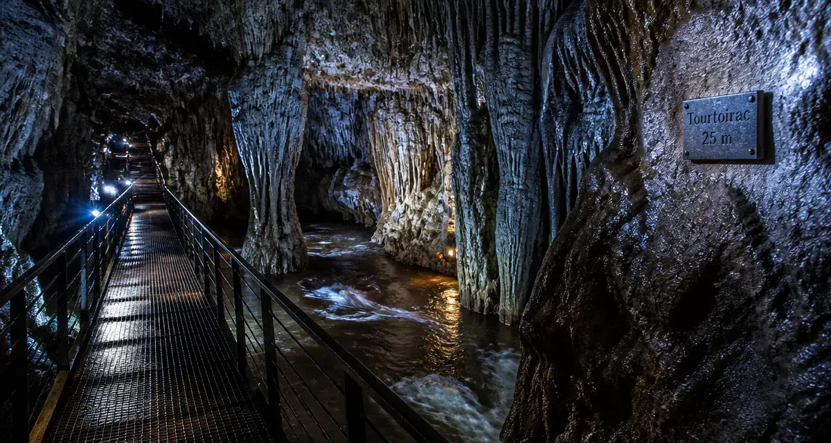 Grotte de tourtoirac dordogne : passerelle dans la grotte