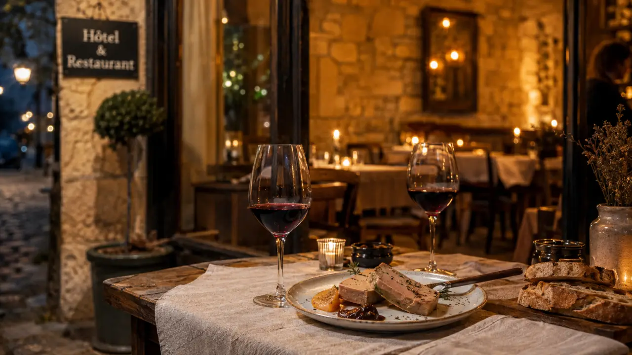 Hôtels restaurants en Dordogne : table foie gras près d’une fenêtre