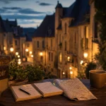 perigord noir sarlat : ruelles médiévales au crépuscule