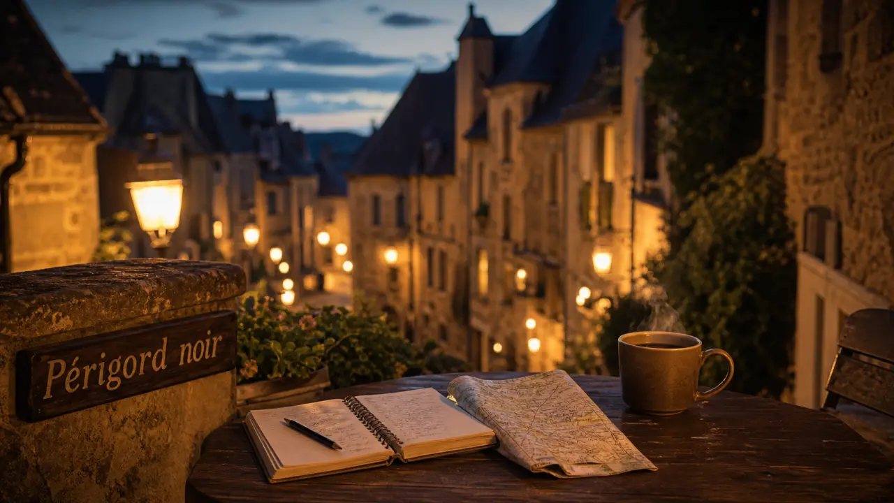 perigord noir sarlat : ruelles médiévales au crépuscule