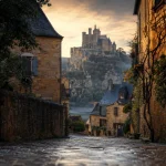 Plus beau chateau perigord noir : Beynac, ruelles pavées et château sur falaise