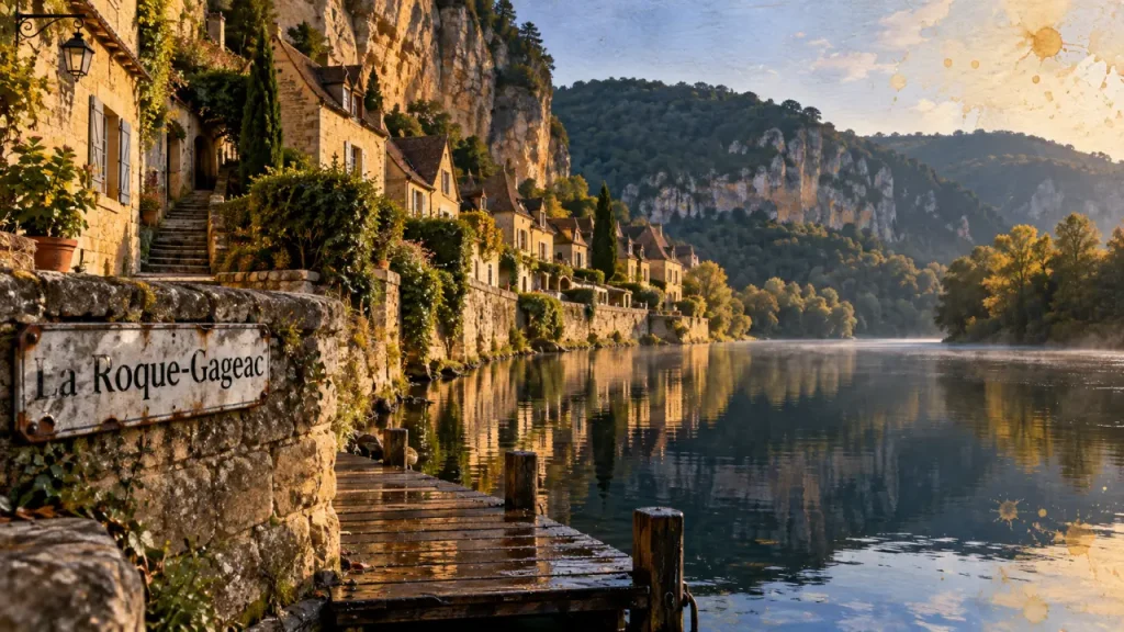 Plus beau village perigord noir, La Roque-Gageac au bord de la Dordogne