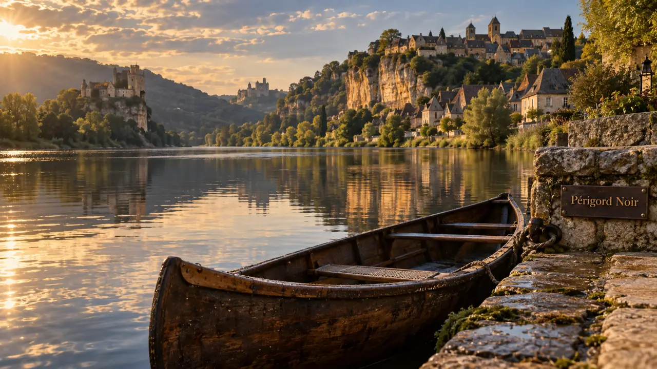 Que visiter en Dordogne Périgord Noir : canoë sur la Dordogne près de Domme