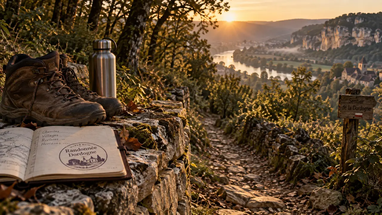 Randonnée dordogne perigord noir : sentier entre falaises et vallée de la Dordogne
