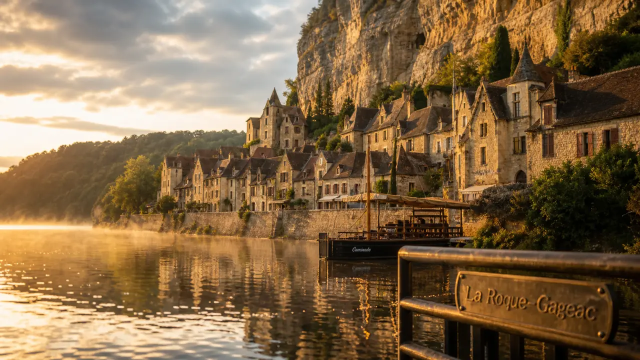 Village perigord noir La Roque-Gageac, vue sur la Dordogne