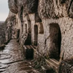 Village troglodyte dordogne : Roque-Saint-Christophe, portes troglodytiques dans la falaise