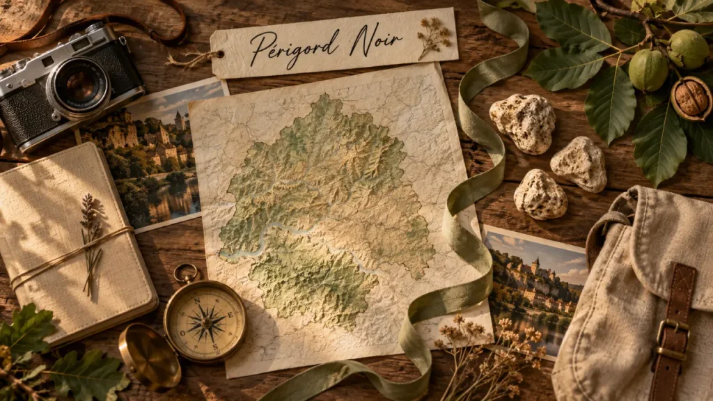 Carte Dordogne Périgord Noir pour villages dordogne perigord noir, boussole et carnet