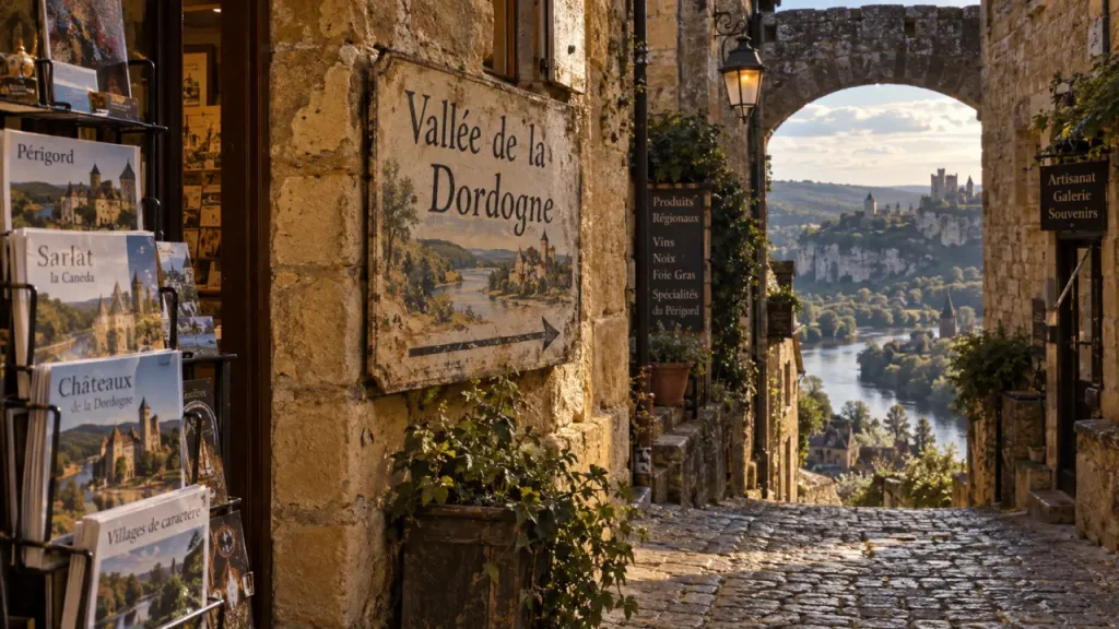 Visite en Dordogne : ruelle de Sarlat vers la vallée de la Dordogne
