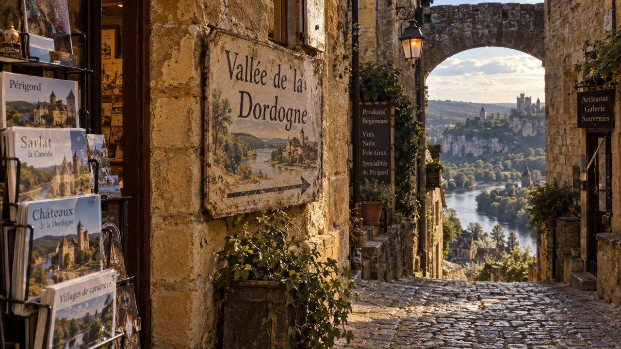 Visite en Dordogne : ruelle de Sarlat vers la vallée de la Dordogne