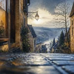 Visiter le perigord en hiver : ruelle de Sarlat, Dordogne et brume