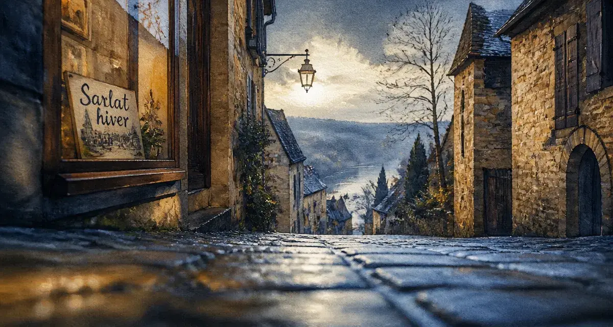 Visiter le perigord en hiver : ruelle de Sarlat, Dordogne et brume