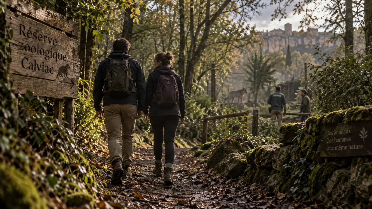 Zoo perigord noir : visiteurs sur un chemin ombragé près de Calviac