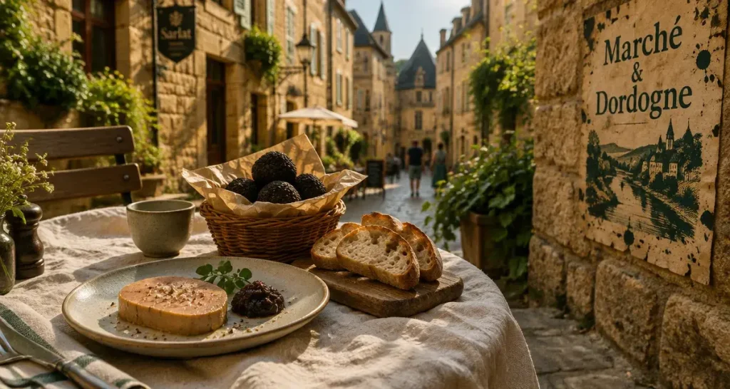 activités dordogne sarlat : marché à Sarlat, foie gras et truffe