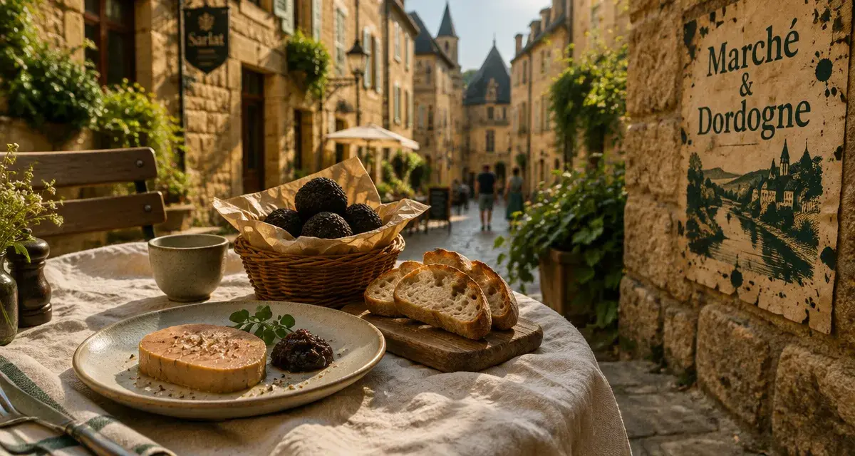 activités dordogne sarlat : marché à Sarlat, foie gras et truffe