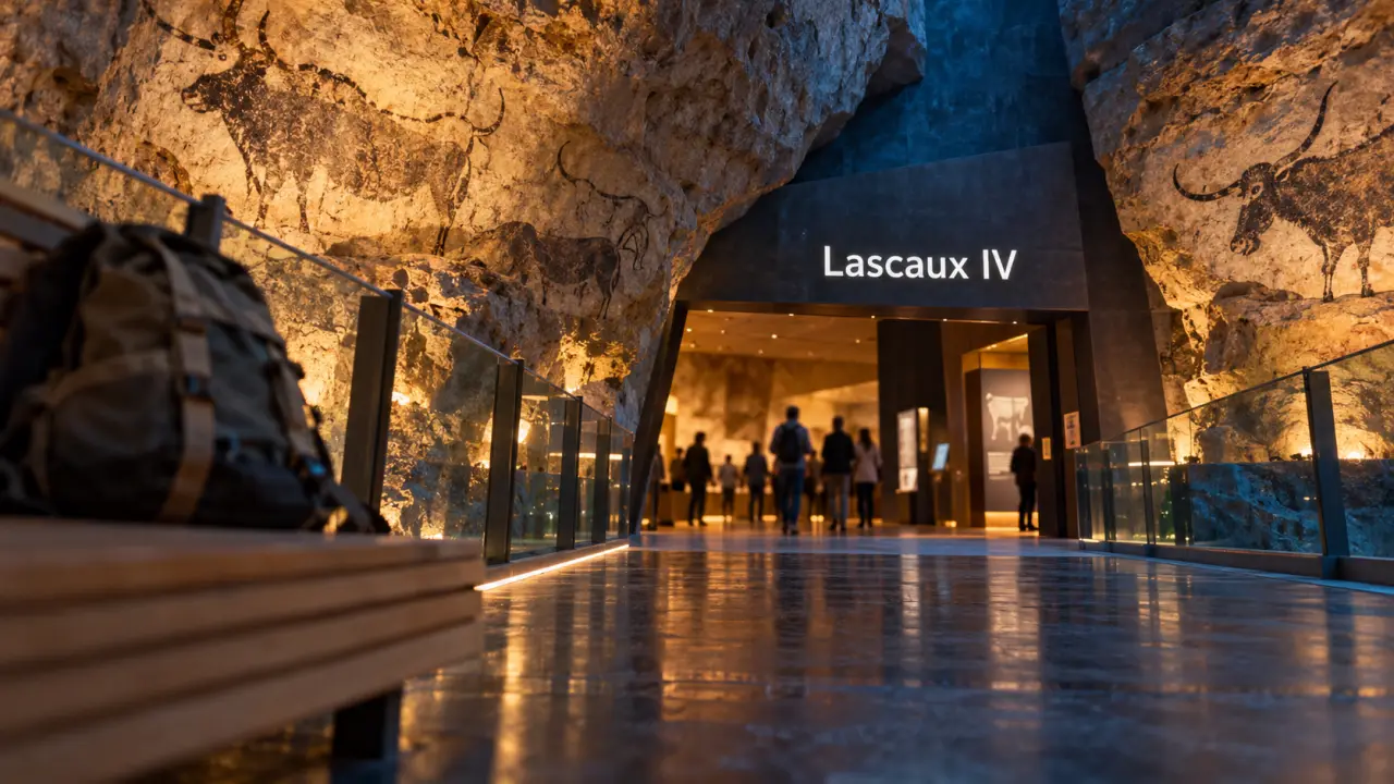 Dordogne grotten lascaux IV : entrée et visiteurs flous