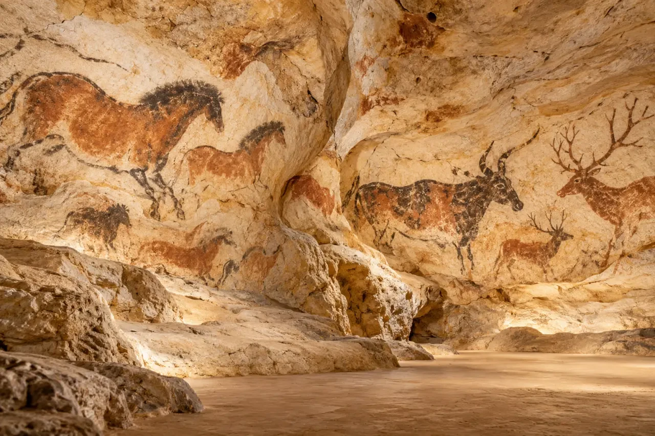 Fac-similé des grottes de Lascaux en Dordogne montrant l’art pariétal et le relief des parois