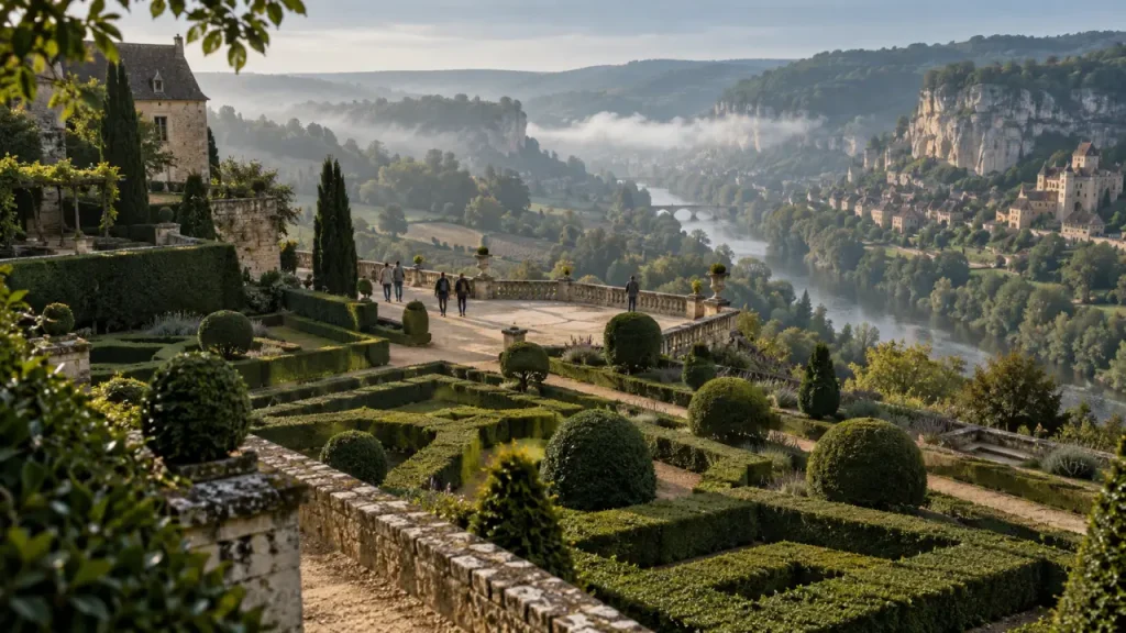 Jardin perigord noir à Marqueyssac : allées et topiaires sur la Dordogne