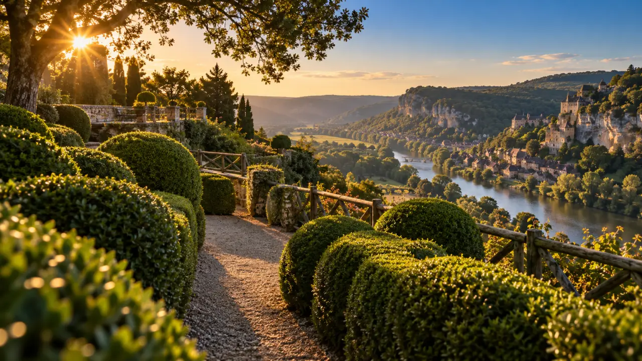 Jardins perigord noir, buis sculptés à Marqueyssac, belvédères sur la Dordogne